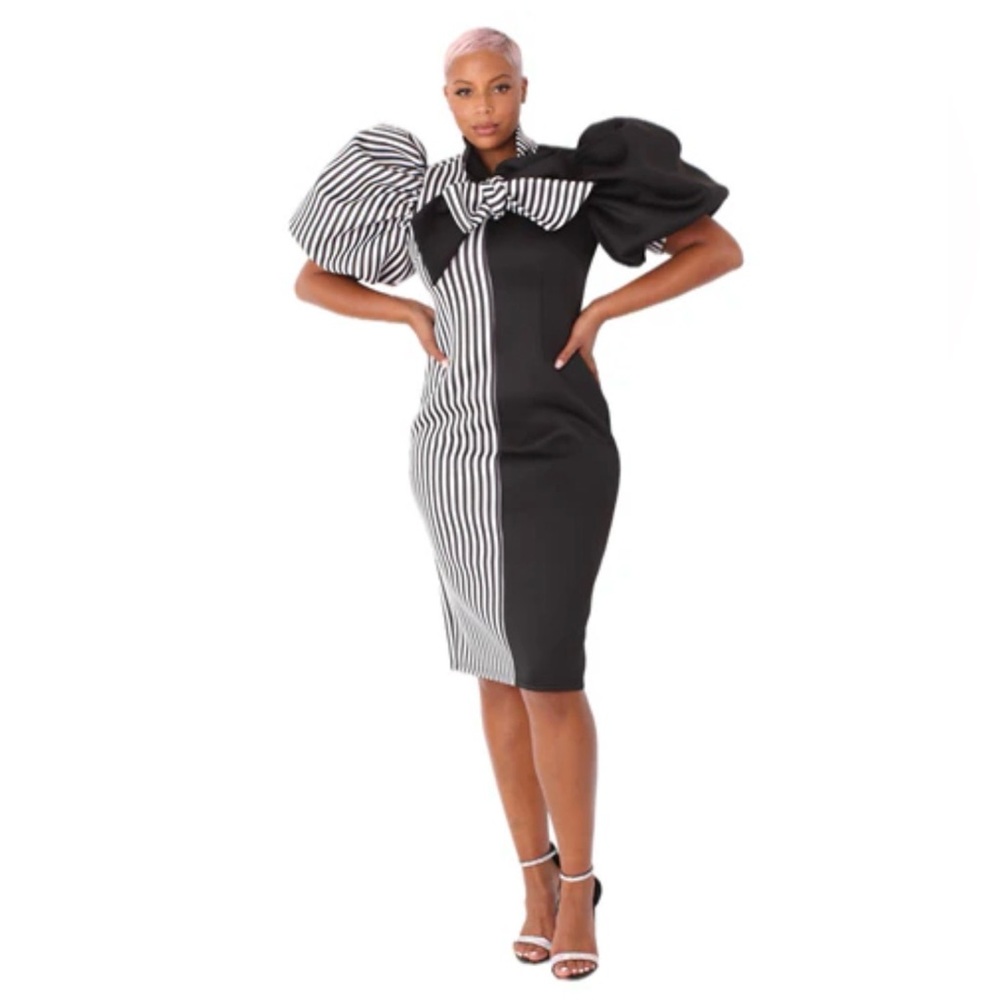 Chic One Shoulder Black and White Striped Dress